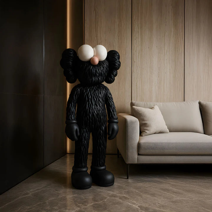 Obsidian Black  Furry Clowny Sculpture - 135cm