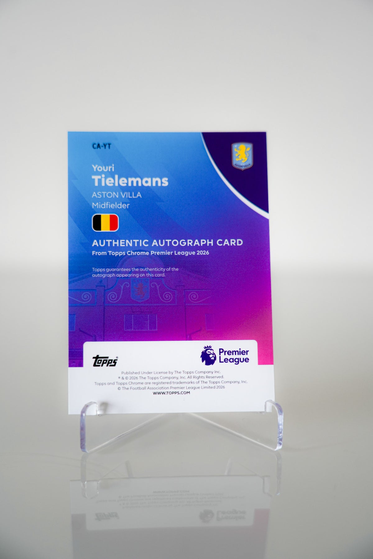 Youri Tielemans Topps Chrome Premier League CA-YT 14/25